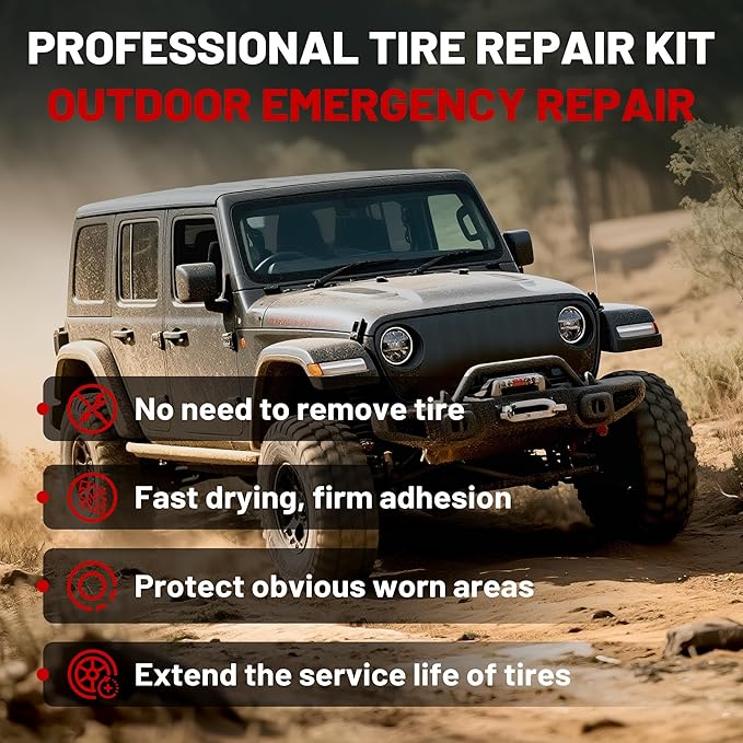Sidewall Tire Repair Kit, Off-Road 4x4 Emergency Tire Patch Kit, UTV ATV Outdoor No Need to Remove Rubber Patch Kit Scratch or Puncture Repair Off-Road Accessories
