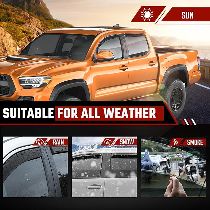 in-Channel Rain Guards Fit for Toyota Tacoma Double Cab 2016-2023 Black Extra Durable Shatterproof Side Window Deflectors, Window Visors, Wind Deflectors - 4 PCS