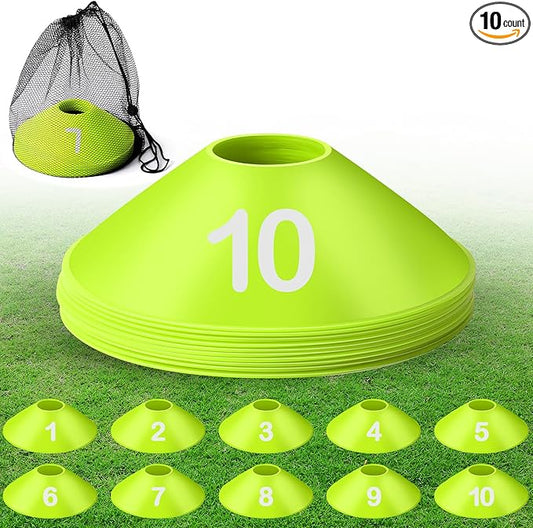 10 Pcs Numbered Sports Disc Cones 1-10 Soccer Cones with Mesh Carry Bag Flexible Agility Cones Soft Field Cones for Gym PE Classes School Activities Games, Sports Training Equipment