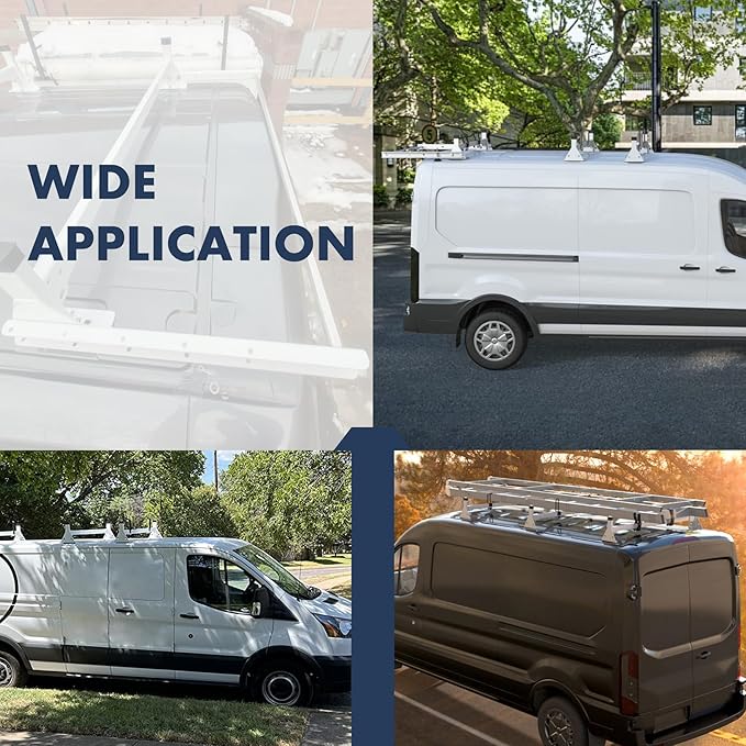 Cargo Van Roof Ladder Rack Fit for 2015-2025 Ford Transit 150 250 350 with Rear Cargo Roller 800LB Steel White