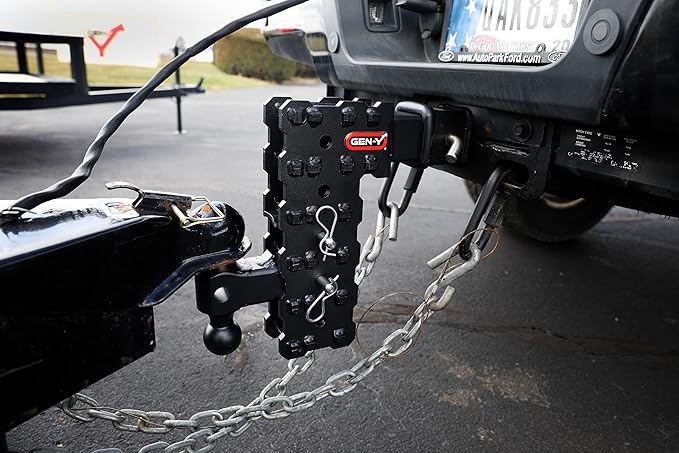 GEN-Y Hitch Solid Shank Adjustable Tow Hitch with Tri-Ball Mount for 2.5" Receiver - 10" Drop - 16,000 LB Towing Capacity - 1,600 LB Tongue Weight - Black