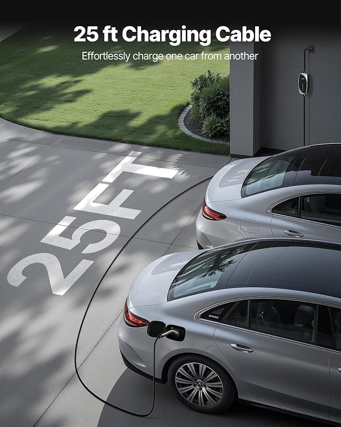 VEVOR Level 1&2 EV Charger, 16 Amp, Electric Vehicle Portable Charger with 25 ft Charging Cable, 120V-240V, NEMA 6-20P Plug NEMA 5-15 Adapter, LED Indicator, Home Car Charging Station for SAE J1772 EV