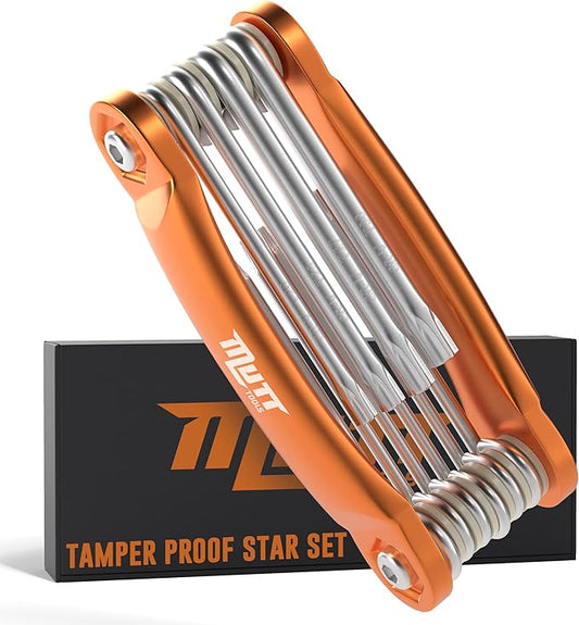 Mutt Tools Tamper Proof Star Wrench Set – Folding Security Torx Set with Hole in Middle – For Regular and Security Torx Key Screws, Tamper Resistant Star Key Wrench