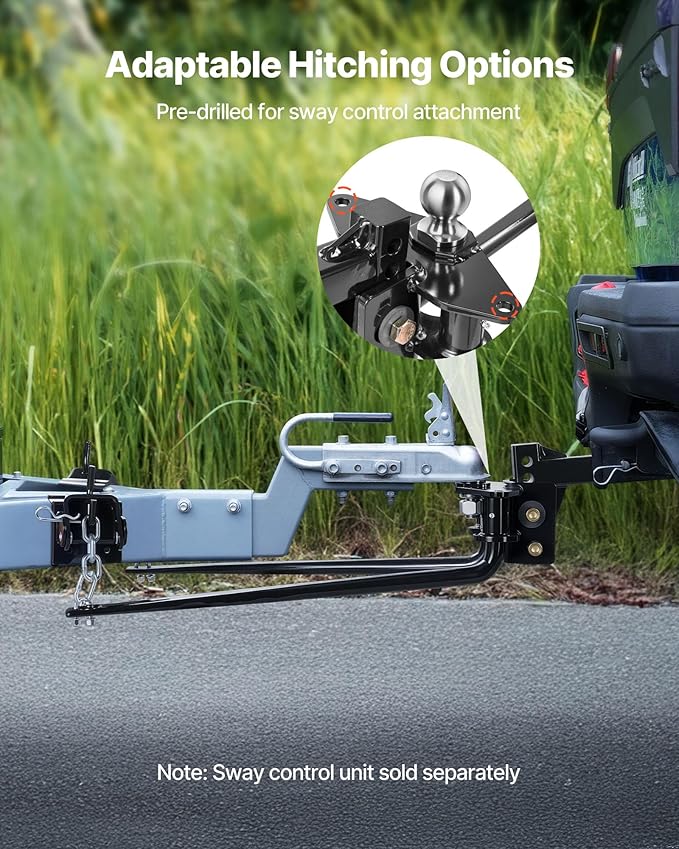 VEVOR Weight Distribution Hitch, 10000 lbs Max Towing & 1000 lbs Max Tongue, Weight Distributing Hitches Kit Includes 2 in Shank and 2-5/16 in Ball, Load Leveling Hitch for Trailers, Black