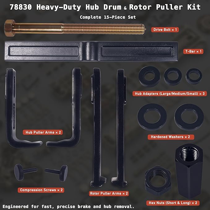 Heavy Duty Hub Drum and Rotor Puller Kit 78830, Hub Removal Tool Compatible with 1-1/4 inch Socket and 1-1/4 or 32 mm Wrench, Drum Rotor Brake Hub Puller