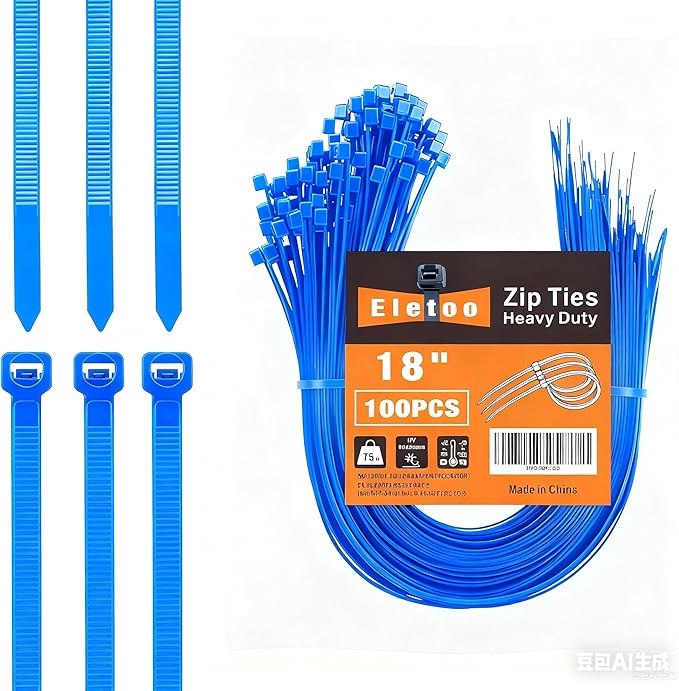 100PCS 18 inch Blue Zip Ties Heavy Duty, 75LBS Tensile Strength, Self-Locking Heavy Duty UV Resistant Cable Ties for Indoor and Outdoor Use