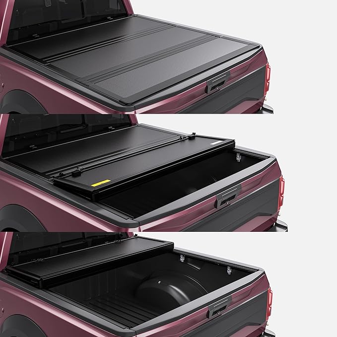 OEDRO Low-Profile Hard Tri-Fold Tonneau Cover Compatible with Toyota Tundra 2022 2023 2024 2025 2026 (Excl. Trail) 5.5ft Bed with Deck Rail System, One-Handed Quick Release, Drainage Design