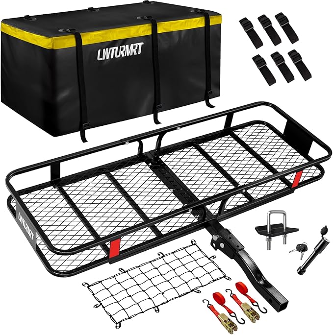 60"X21.6"X6" Hitch Cargo Carrier with Waterproof Cargo Bag(58"X20"X24"), Rust Resistant Baking Paint and Alloy Steel Material