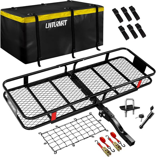60"X21.6"X6" Hitch Cargo Carrier with Waterproof Cargo Bag(58"X20"X24"), Rust Resistant Baking Paint and Alloy Steel Material