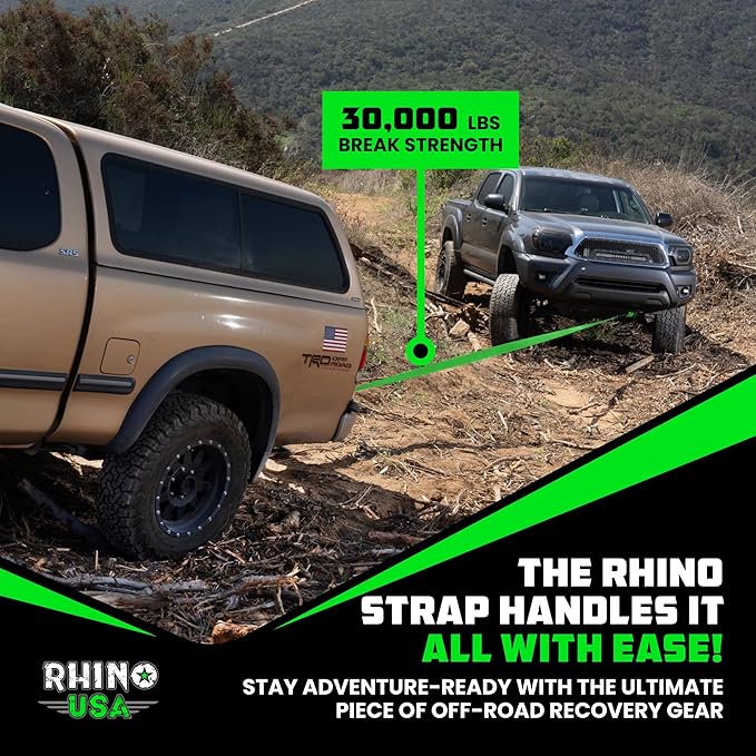 Rhino USA Recovery Tow Strap (3" x 20') - 31,518lb Break Strength - Emergency Recovery Strap Tow Rope for Truck, UTV, ATV & More - Heavy Duty Towing Strap for Offroad 4x4 Use - Compatible with Jeep