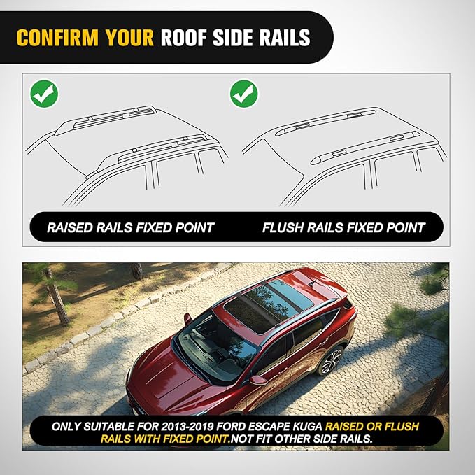 Nilight Roof Rack Cross Bars Fit for Ford Escape KUGA 2013 2014 2015 2016 2017 2018 2019 with Side Rails, Adjustable Aluminum Car Crossbars for Cargo Carrier Luggage Bike Kayak Rooftop Tent Snowboard