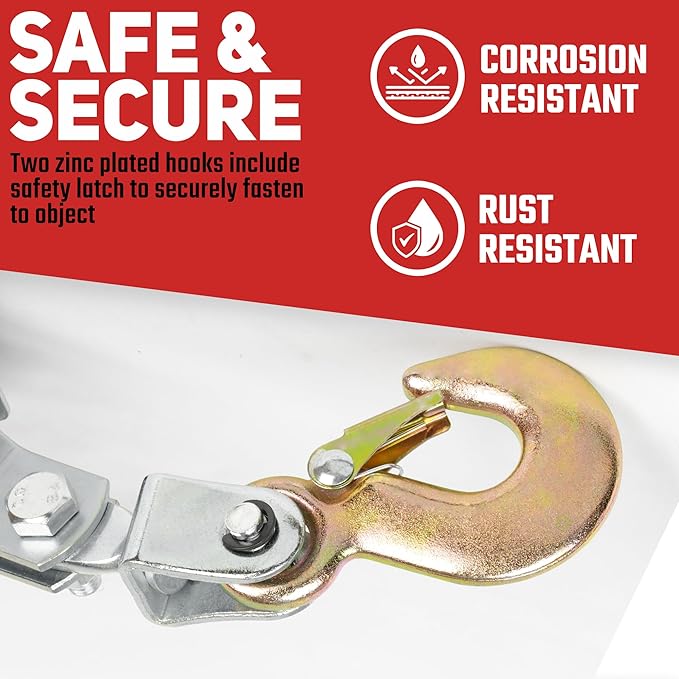 NEIKO 02252A Come Along Winch, 2-Ton (4000 Lbs) Pulling Capacity, 7.2 Ft, 2 Hook, Heavy Duty Power Cable Come Along Tool with Dual Gears, Hand Winch Cable, Automotive Hoist Winch Puller, Recovery Gear