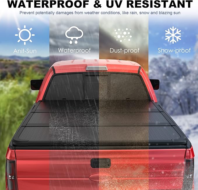 MOSTPLUS Tri-Fold Hard Truck Bed Tonneau Cover On Top Compatible with 2022 2023 Ford Maverick Bed 3 Fold Fleetside (4.5 FT Feet Bed-54.4 inch