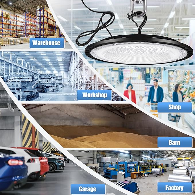 12 Pack 200W UFO LED High Bay Lights,120VAC IP66 Waterproof,90800LM 5000K Daylight, 850W MH/HPS with Plug Commercial Bay Lighting for Barn,Gym,Factory,Warehouse,Shop,Workshop,Gym