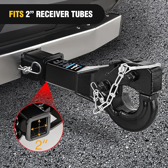 Nilight 10-TON Pintle Hitch for 2-Inch Receiver Hook Military Receiver 20000LBS,Fits 2-1/2 in Lunette Ring, Gloss Black Powder Coat