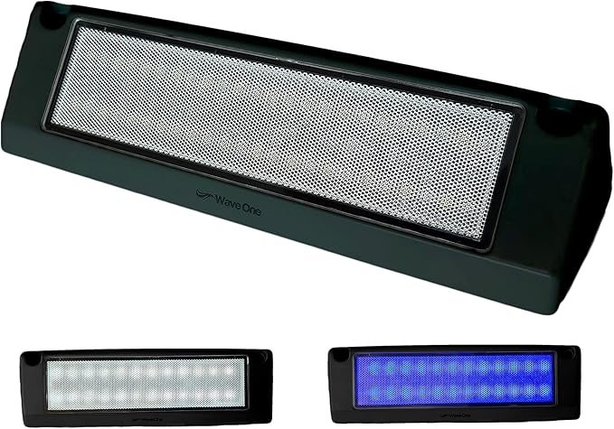 Wave One Marine Dual Color 9" LED Exterior Porch Patio Angle Light | 12v Volt 2400 Lumen Fixture Replacement Lighting RVs Boat Travel Trailer Camper RV Awning Outdoor (Black Housing, White | Blue)