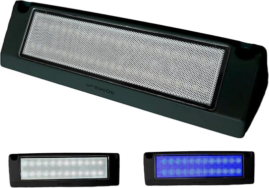 Wave One Marine Dual Color 9" LED Exterior Porch Patio Angle Light | 12v Volt 2400 Lumen Fixture Replacement Lighting RVs Boat Travel Trailer Camper RV Awning Outdoor (Black Housing, White | Blue)