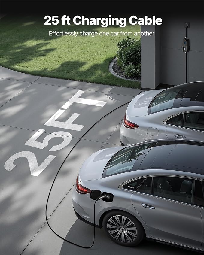 VEVOR Level 2 EV Charger, 32 Amp Adjustable Current, 240V Electric Vehicle Portable Charger with 25 ft Charging Cable, NEMA 14-50P Plug, LCD Display, Plug-in Home Car Charging Station for SAE J1772 EV