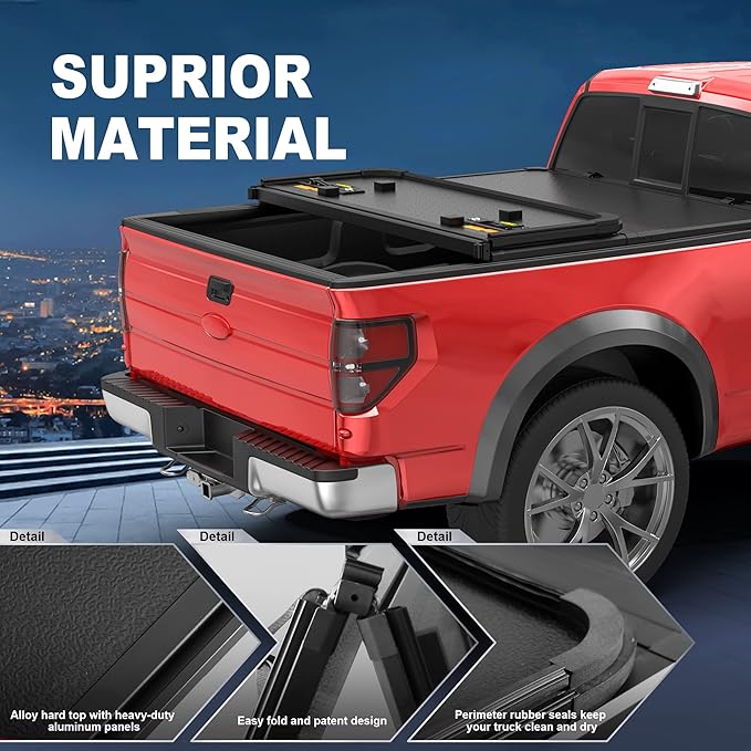 MOSTPLUS Tri-Fold Hard Truck Bed Tonneau Cover On Top Compatible with 2022 2023 Ford Maverick Bed 3 Fold Fleetside (4.5 FT Feet Bed-54.4 inch