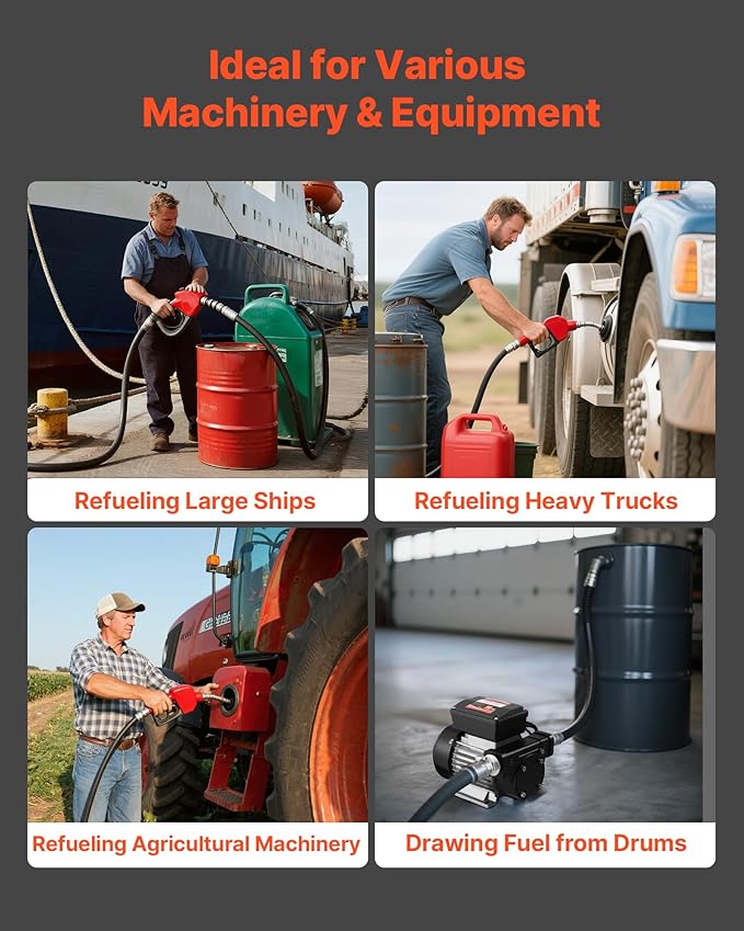 VEVOR Oil Transfer Pump 110V, 16 GPM 60 L/min, AC Electric Fuel Transfer Pump for Diesel Kerosene Biodiesel, 8 ft/2.4 m Max Suction Lift, 45 ft/13.7 m Max Lift, for Vehicles, Construction Sites, Farms