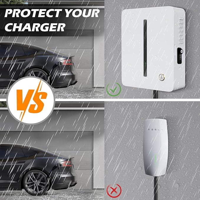 Charger Station Box Compatible with Tesla Gen 3 Wall Connector and ChargePoint EV Charger, Cable Organizer Holder Lock Cover Outdoor Rainproof, Snowproof, Dustproof, Theftproof, Rustproof