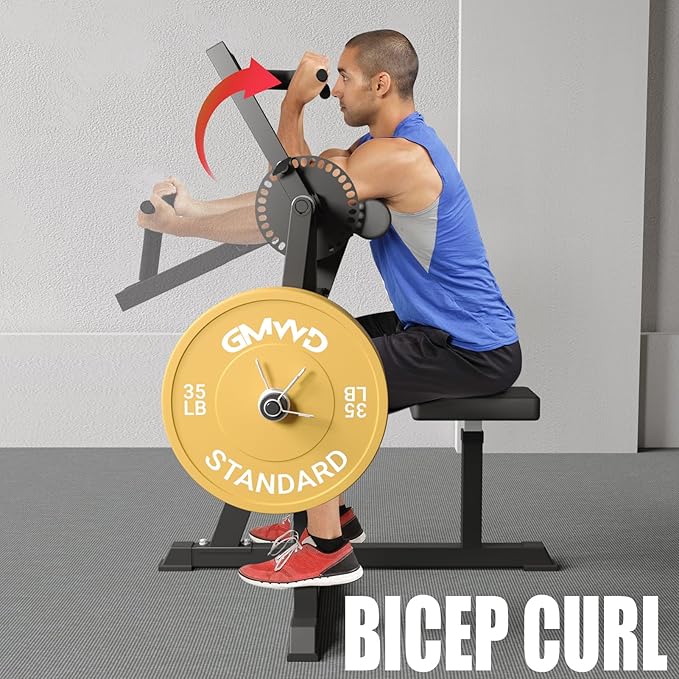 GMWD Bicep Tricep Curl Machine, 250LBS Plate Loaded Bicep Curls and Tricep Extension Machine, 2 in 1 Exercise Equipment for Home Gym Workout Station