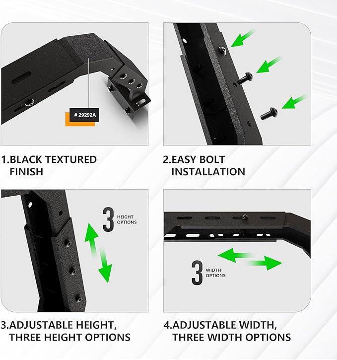 Adjustable 14.6-17.4" Truck Bed Racks with 2 LED Lights Compatible with Tacoma/Tundra/Silverado/Sierra/Ram/Colorado/Canyon/ F150/ Ranger/Frontier/Titan/Gladiator JT with Bed Rails