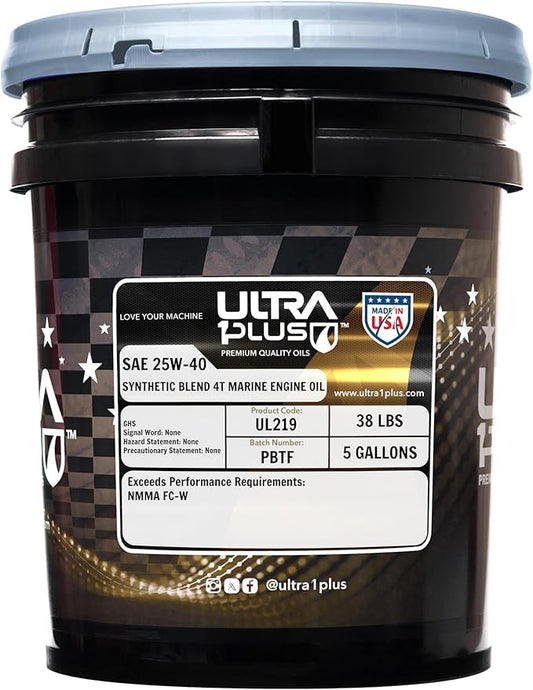 ULTRA 1PLUS U1P-Aqua SAE 25W-40 Synthetic Blend 4T Marine Engine Oil NMMA FC-W (5 Gallon Pail)