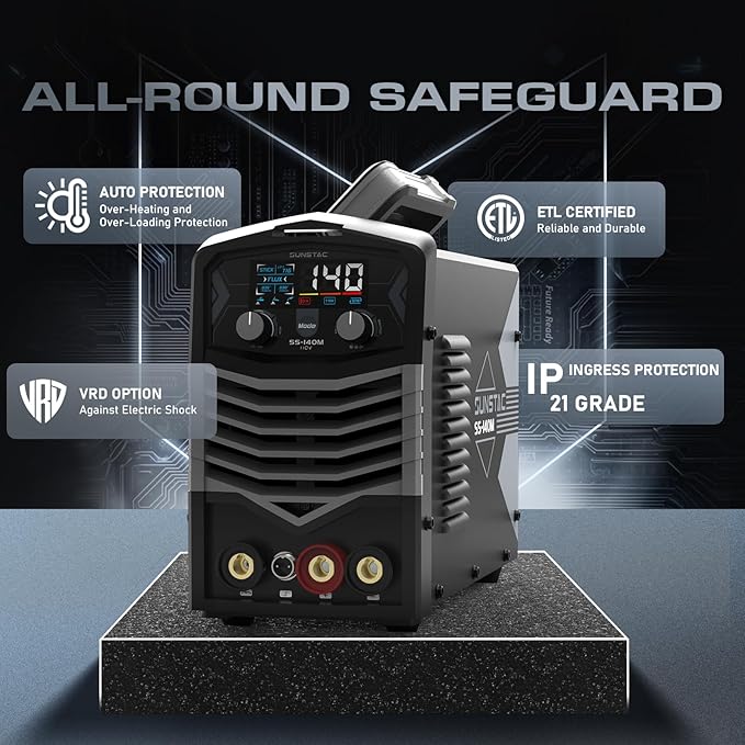 MIG Welder, 140A 110V Flux Core/Stick/Lift TIG 3 in 1 MIG Welding Machine, Gasless MIG with IGBT Inverter Synergic Control, Digital Screen Display, Over Loading Protection Beginner Friendly