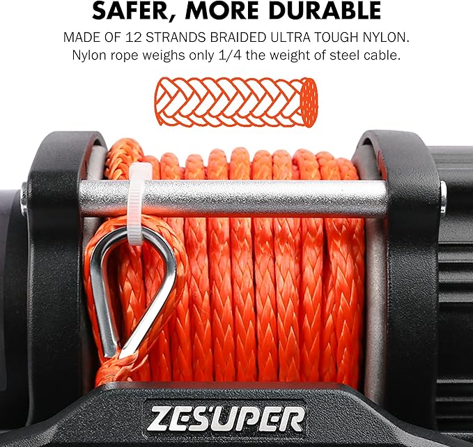 ZESUPER 4500 lb Winch Electric Winch with Wireless Remote Waterproof IP67 Synthetic Winch Rope Hawse Fairlead Handheld Remote ATV UTV Winches 12V Portable Power Winch
