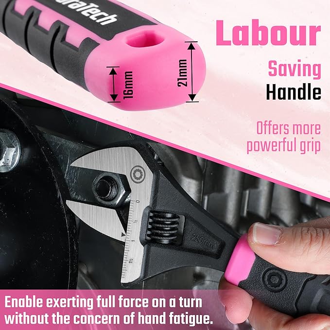 DURATECH 10-Inch Adjustable Wrench, Wide Jaw Opening Plumbing Wrench, CR-V Steel, SAE and Metric Scale Marked, Ergonomic Grip