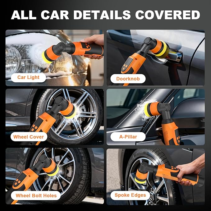 Protmex Cordless Mini Buffer Polisher - 1.2/1.6/2 Inch Car Polisher w/ 8 Variable Speed 2500-6000RPM - RO/DA Car Polishing Machine w/ 22 Pads - Small Polisher for Car Detailing Polishing Waxing, Short