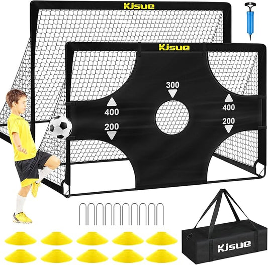 Kids Soccer Goals for Backyard Set, 2 of 6x4 ft Portable Pop Up Soccer Goal Training Equipment, Soccer Net with Target, Soccer Ball, Cones, Soccer Set for Kids Youth Toddler Sports Outdoor Games