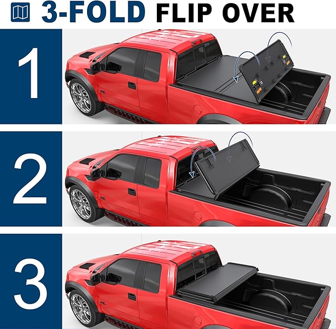 MOSTPLUS Tri-Fold Hard Truck Bed Tonneau Cover On Top Compatible for 2009-2014 Ford F150 F-150 Bed 3 Fold Styleside Solid (5.5 FT Feet Bed)