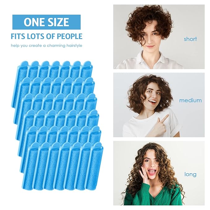 Syhood 43 Pcs Foam Sponge Hair Rollers Women 0.59 Inch Soft Sleeping Curlers Flexible Sponge Curler Tool and Rat Tail Comb for Hair Styling Hairdressing Overnight Curl and Volume(Dark Blue)