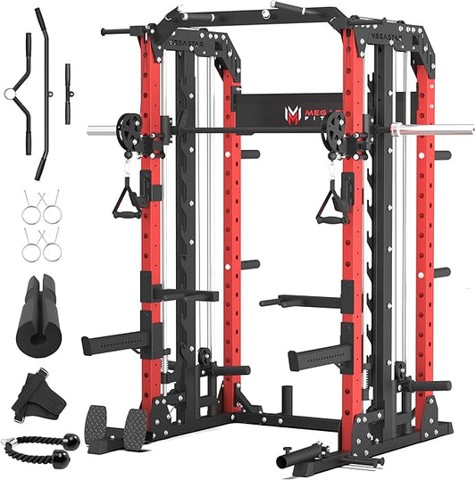 Smith Machine for Home Gym - 2000lbs Capacity All-in-One Power Rack with Cable Crossover, Pull-Up Bar & Dip Station, Includes 18 Attachments, P107 Anvil