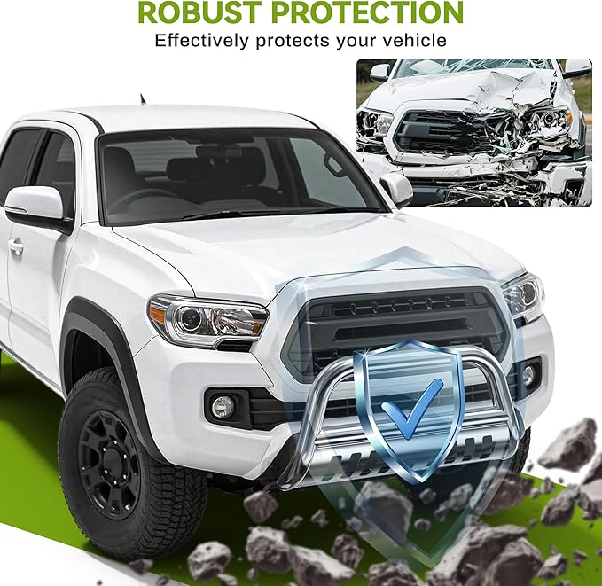 AUTOSAVER88 Bull Bar Compatible for Ford 2004-2023 F150 F-150, Push Front Bumper Grill, Bull Bar w/3" Tube,Stainless Grille Guard with Skid Plate Chrome