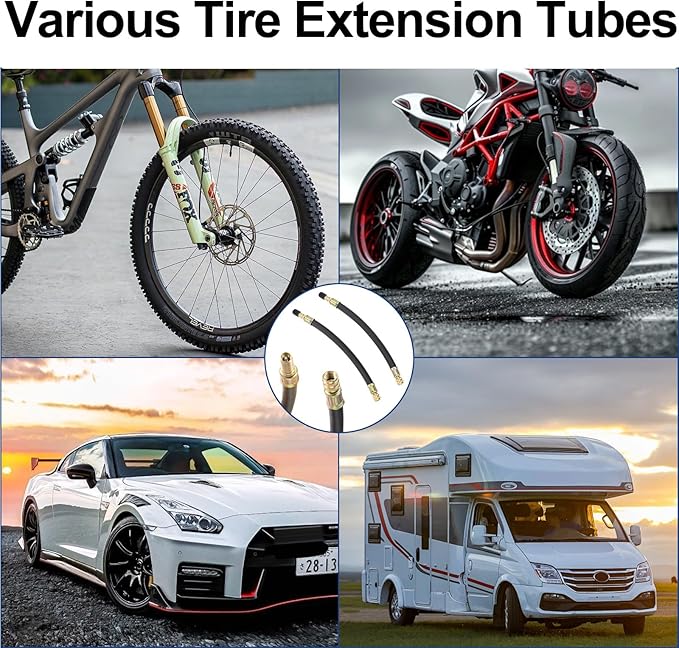 2pcs Tire Rubber Valve Extension Tube Extender, Valve Stem Extender Tire Inflation Extension Hose Tire Valve Extension Tool for Car Tire Motorcycle Bicycle RV Inflatable Extension Nozzle