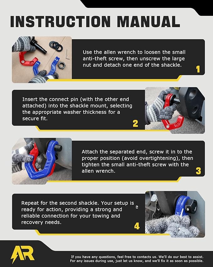 D Ring Shackles, 3/4" Separate Shackles with 7/8" Pin, Heavy Duty Recovery Shackle 57320lbs Break Strength, 4x4 Off-Road Recovery Towing Winch Shackles for Trucks, Red Blue 2-Pack