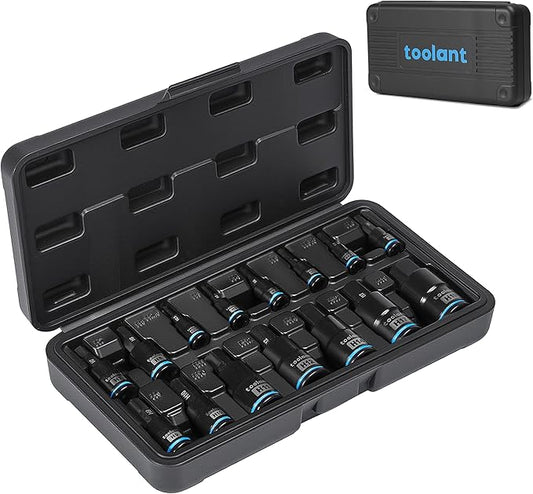 toolant 15PCS Hex Bit Socket Set, Metric Allen Socket Set, 1/4", 3/8" And 1/2" Drive, S2 Alloy Steel, 2.5mm-19mm