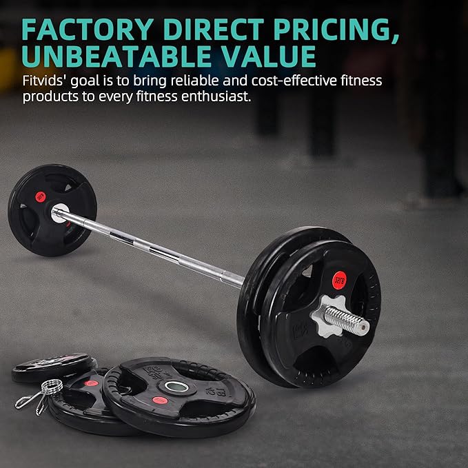 Cast Iron Standard Weight Plates Including 5FT Standard Barbell with Star Locks, 45-Pound Set (35 Pounds Plates + 10 Pounds Barbell), Multiple Styles