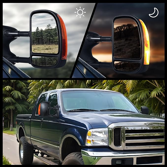 DWVO Towing Mirror Compatible with 1999-2007 F250 F350 F450 F550 Super Duty, 2001-2005 Excursion, Tow Mirror with Power Control Heated Manually Folding Telescoping Black