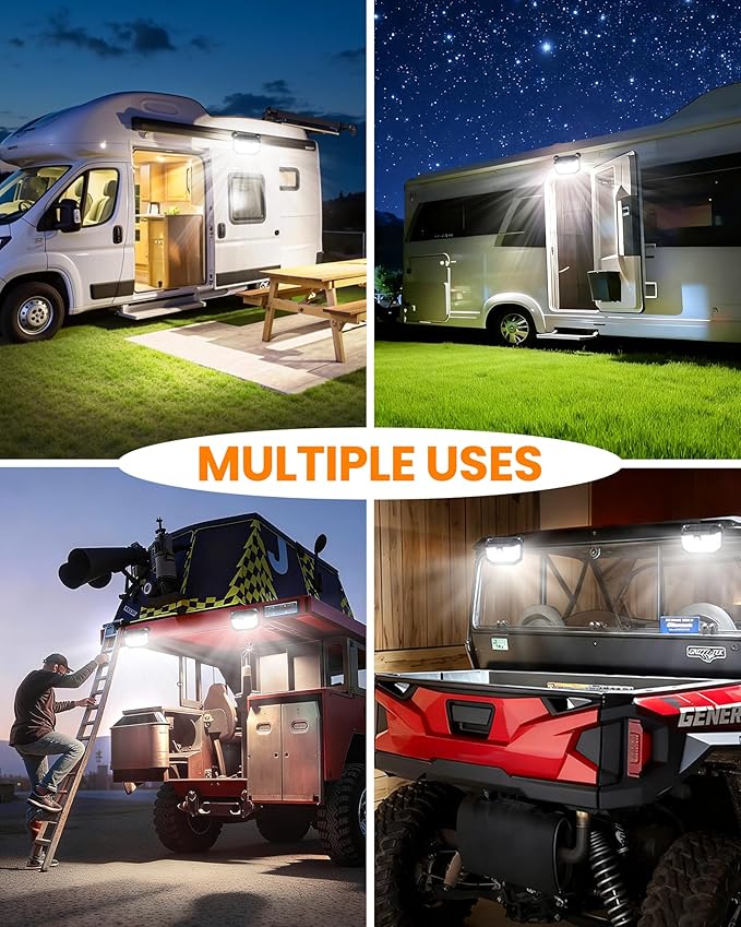 LUHLEE 178 LED Magnetic RV Solar Lights Outdoor, 800LM Ultra-Bright RV Porch Light with Motion Sensor, Strong Magnets IP65 Waterproof rv Lights Exterior for Awning Camper Trailer Porch (4 Pack)