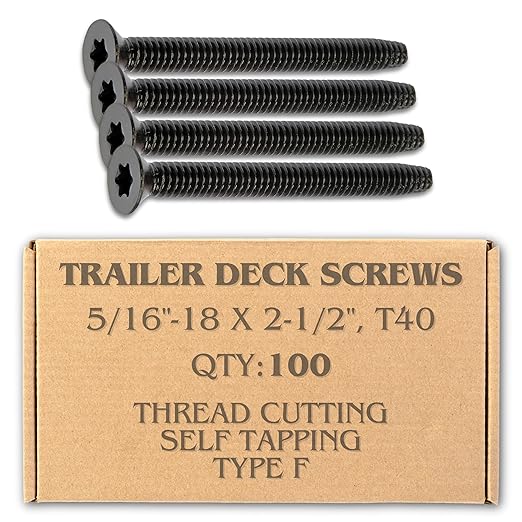 100pcs Trailer Deck Screws Self Tapping 2-1/2 in, 5/16-18 Thread, Flathead T40 Torx Wood to Metal Self Tapping Deck Screws for a Trailer