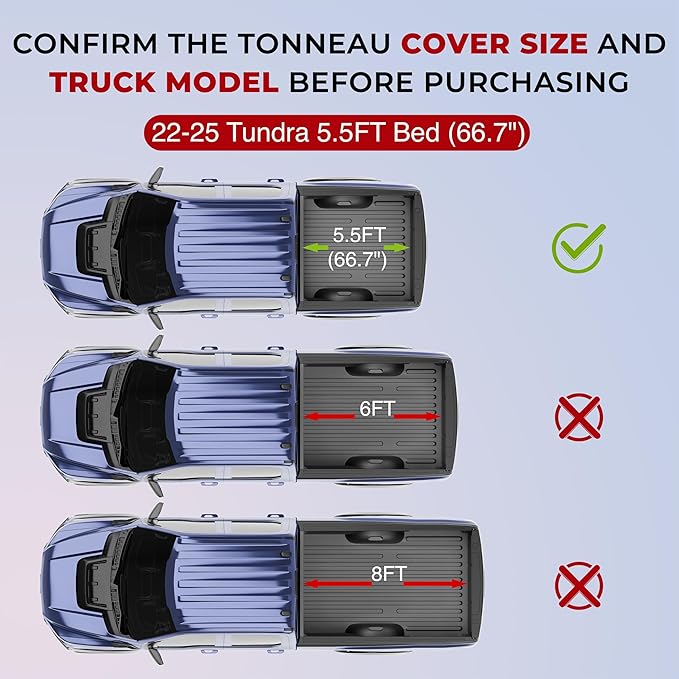 FRP Tonneau Cover Truck Bed for Toyota Tundra 5.5ft Bed (66.7") 2022-2025, Hard Tri Fold Heavy-Duty Locking Drill-Free Install Dustproof Waterproof Fiberglass Anti-Theft Security