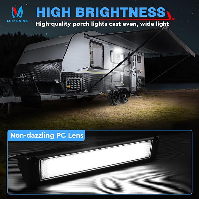 MICTUNING RV Porch Light, 13 Inch 90W LED Exterior Utility Awning Light 6000K, Aluminum Housing IP67 Waterproof, Replacement Lighting for RV Trucks Trailers Bus Marine Boats Campers