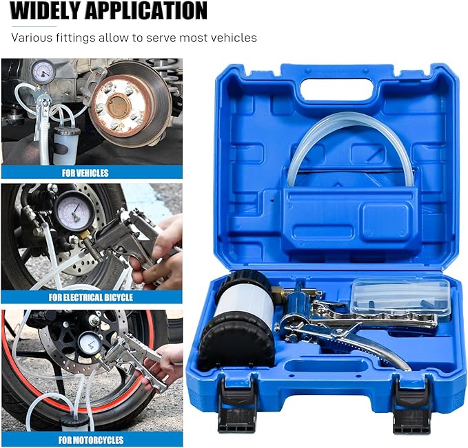 Hand Vacuum Pump Brake Bleeder Kit - Zinc-diecast Metal, Single Person Design for Brake & Clutch Bleeding, Automotive Tuning & Testing