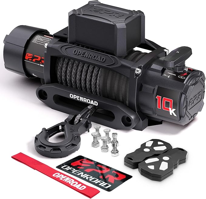 OPENROAD 10000 lbs Winch with Synthetic Rope and 2 Wireless Remotes -Panther Series 3S