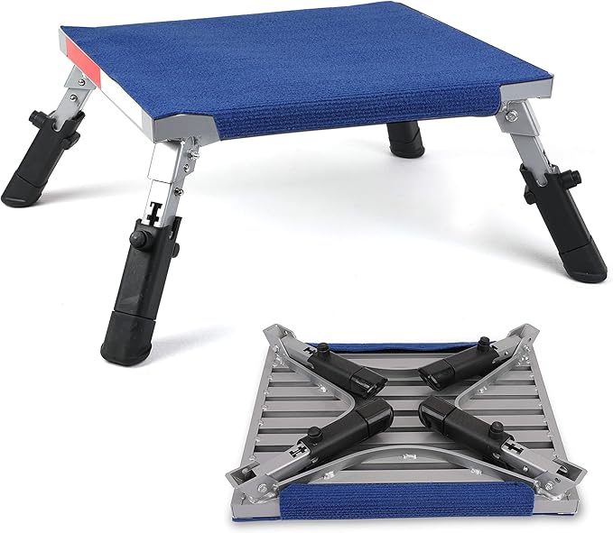 PR1ME Safety RV Steps, 19" x 14.5" Extra Large RV Step Stool with Glow, Camper Step Stool, Non-Slip Folding Step Stool and Ladder for RV, with 100% Polyester Step Rug RV Stair Cover, Up to 600lbs