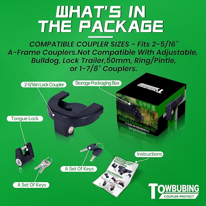 Trailer Hitch Lock Kit (for 2-5/16" Trailers) Heavy Duty Anti Theft Trailer Coupler Locks for RV, Camper, Trailer, Boat, Caravan - Reinforced Solid Steel Tow Lock for Trailer Tongue (2-5/16in)